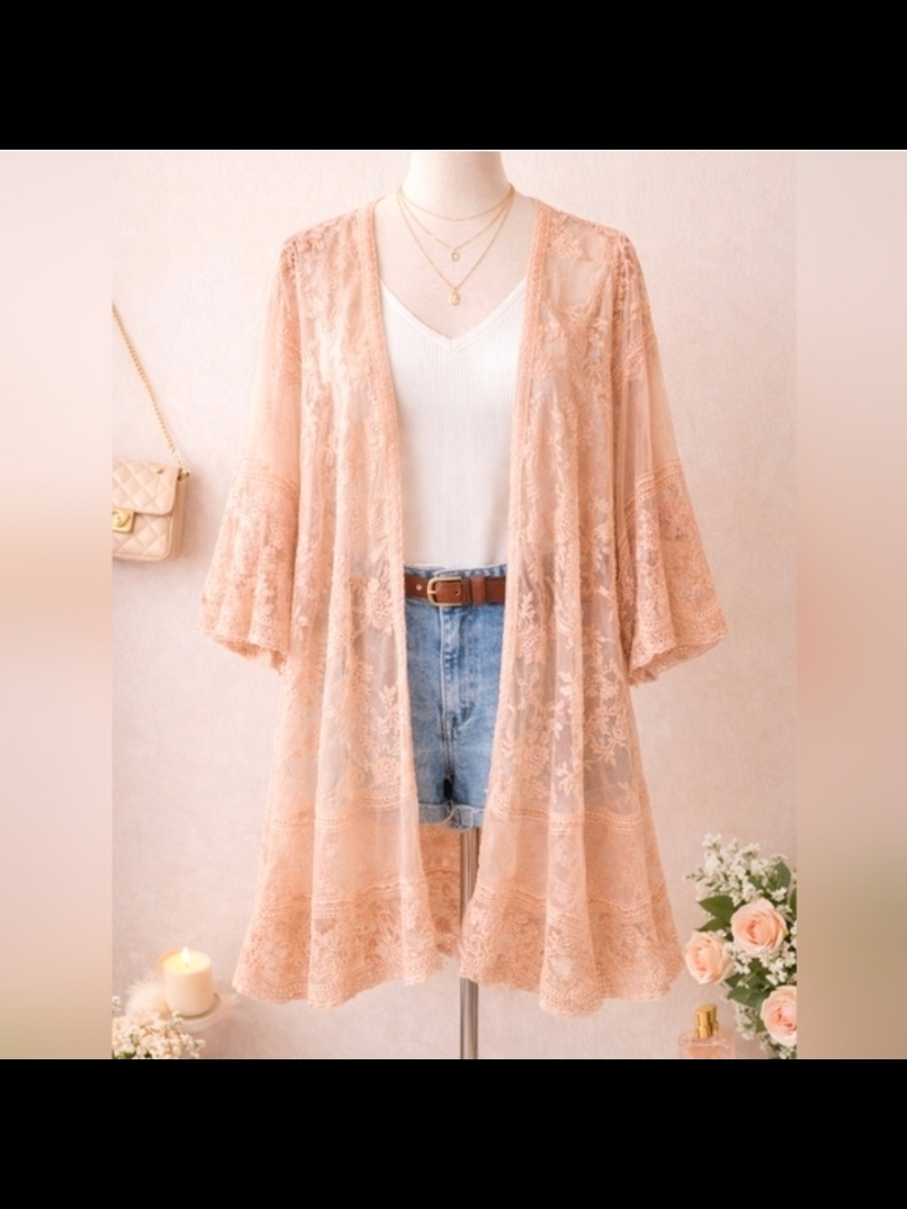 Miss Chievous Tan Lace Kimono